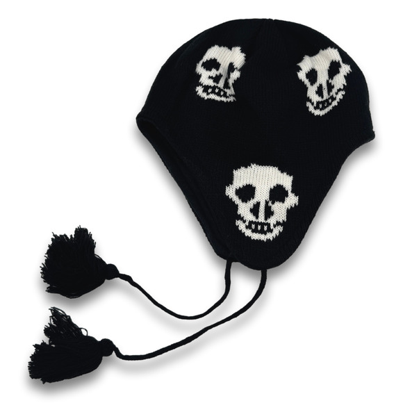 Black Peruvian Style Beanie Skull Face Trooper Trapper Winter Snowboard Ski Hat - Picture 1 of 5